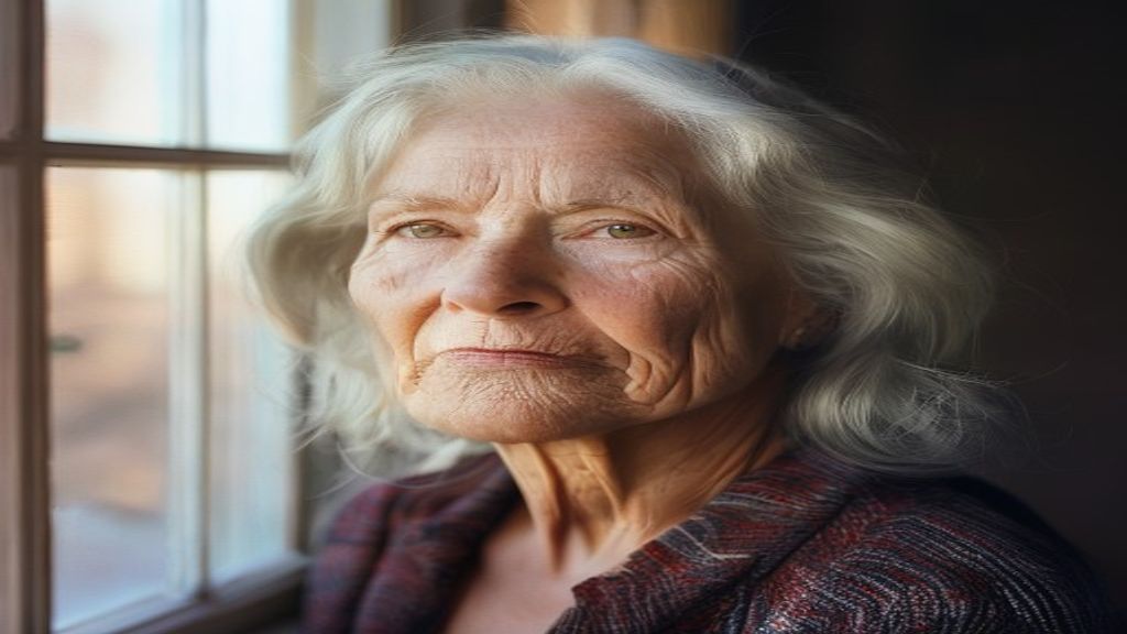 Sharp-eyed woman in her late nineties by a window, illustrating APOE2 and exceptional longevity