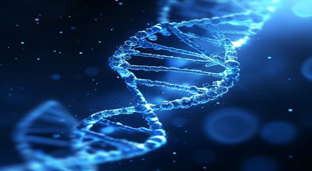 Glowing DNA double helix, abstract science render