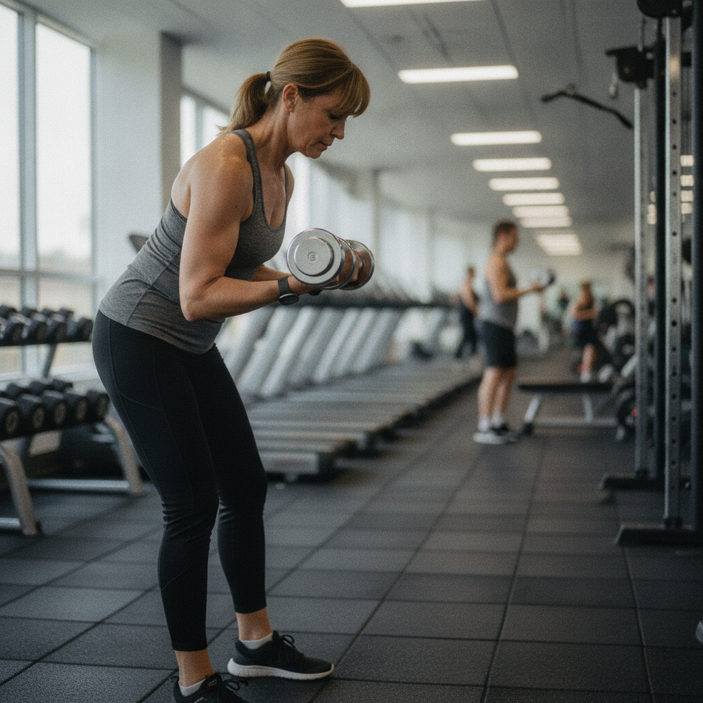 Middle-aged woman doing resistance strength training